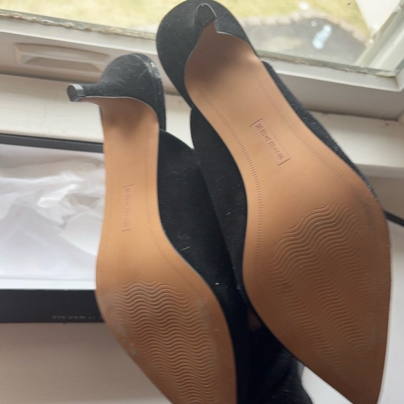 Ainsley Black Suede Pointed-Toe Low Heel Pumps - Picture 3 of 8